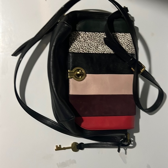 Leather color block fossil crossbody - Picture 1 of 6